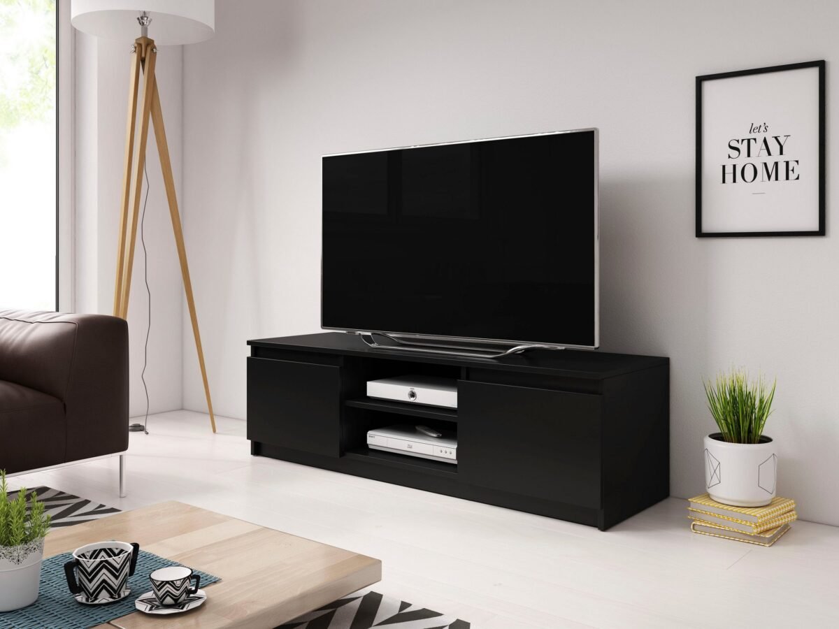Modern Dual-Door TV Unit – Solid Black | TVU-6769 - Image 3