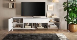 ⁦TVU-6775 | وحدة تلفزيون - أبيض وخشابي⁩ - الصورة ⁦3⁩