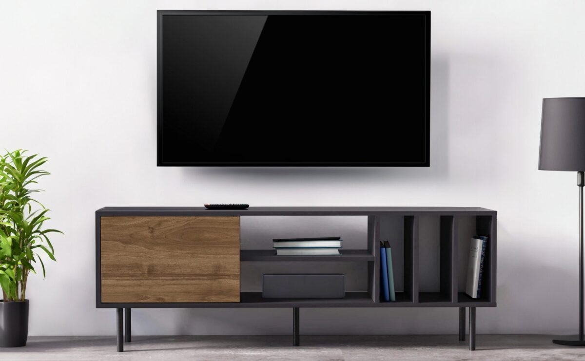 ⁦TVU-6785 | وحدة تلفزيون أسود وخشابي⁩ - الصورة ⁦1⁩