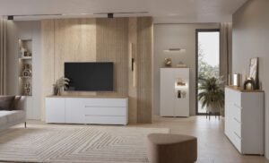 ⁦وحدة تلفزيون TVU-6787 – أبيض + بيج خشبي⁩ - الصورة ⁦4⁩