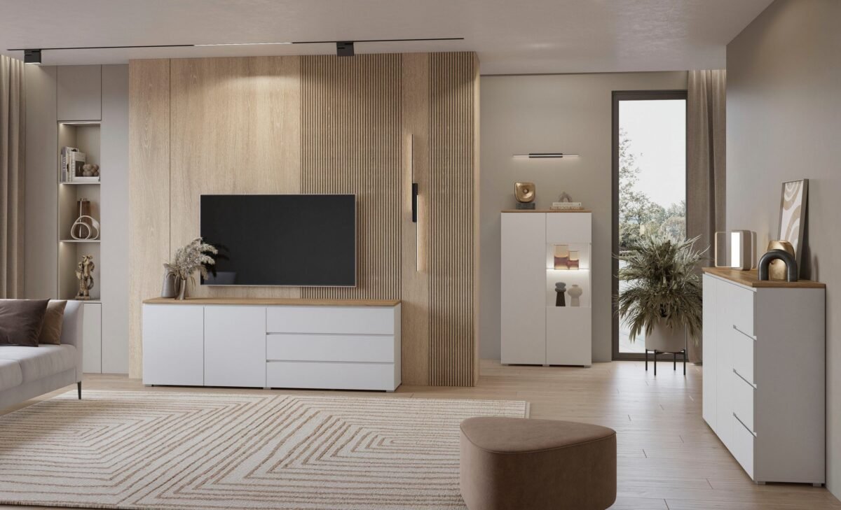 TV Unit TVU-6787 – White + Light wooden - Image 4