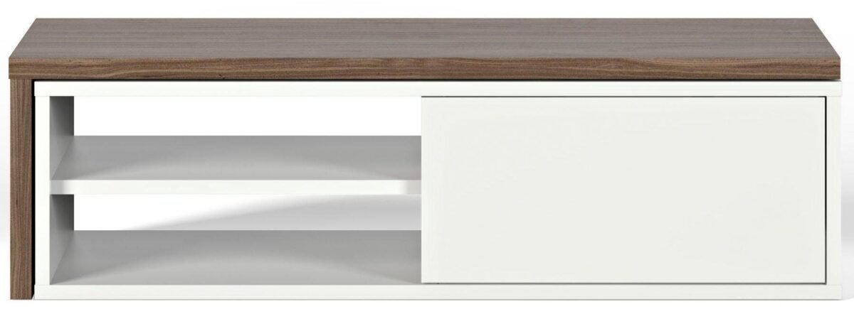 ⁦وحدة تلفزيون مودرن بتصميم انسيابي مرن – أبيض وخشبي | TVU-6778⁩ - الصورة ⁦5⁩