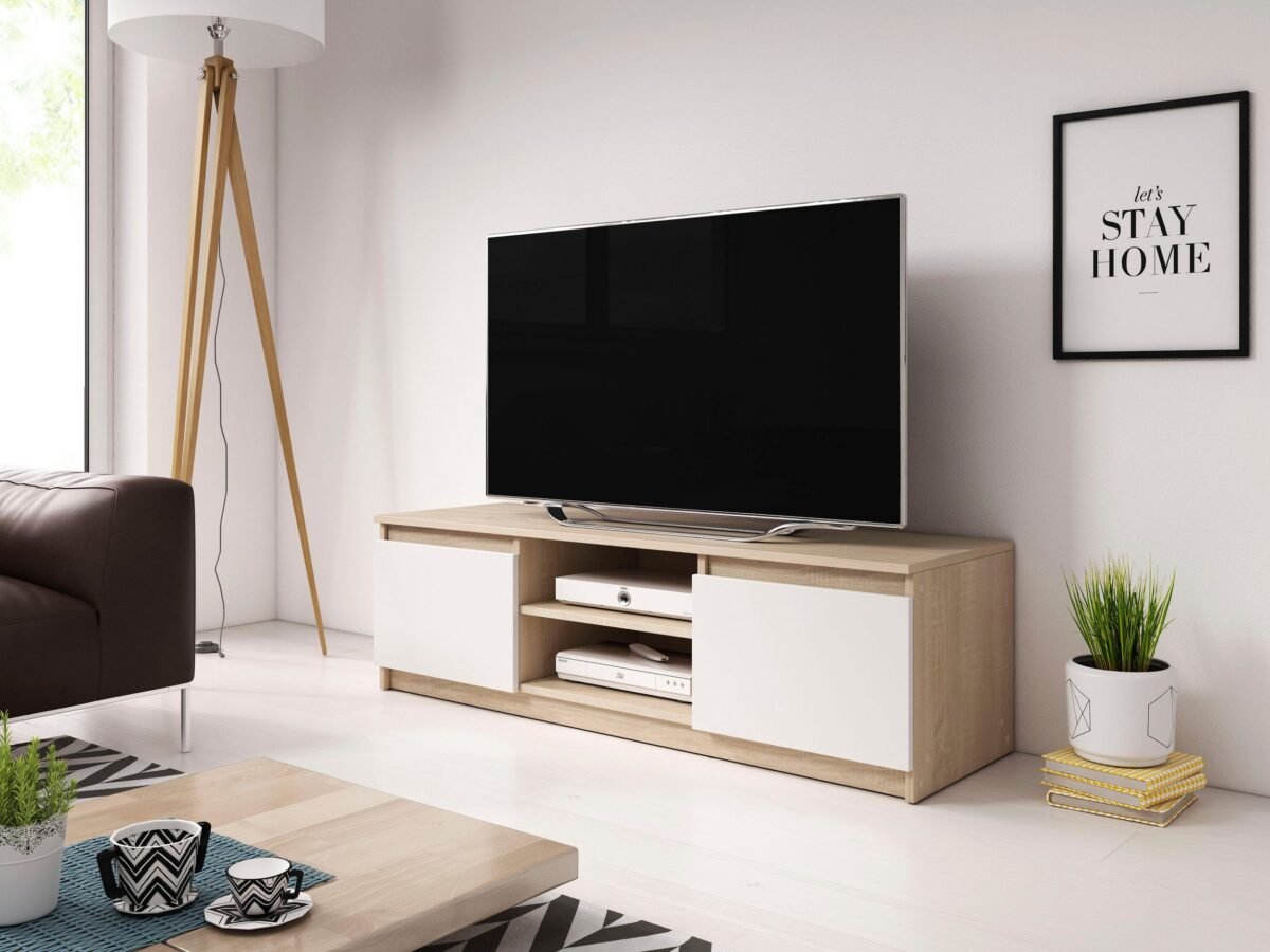 Modern Two-Tone TV Stand – Wood & White | TVU-6770 - Image 3