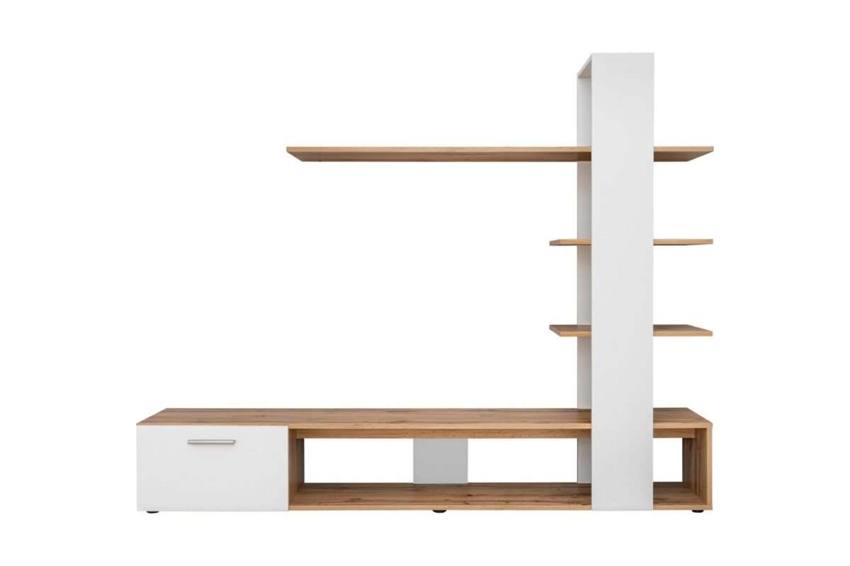 Modern TV Wall Unit with Display Shelves – Wood & Grey | TVU-6766 - Image 3