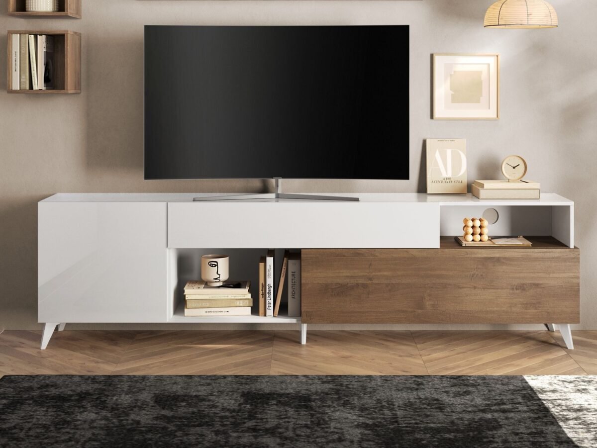 TVU-6775 | Modern TV Unit - White & Wood - Image 4