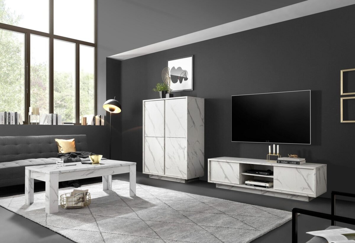 ⁦طاولة تلفزيون "رخامية" بتصميم عصري منخفض |TVU-6750⁩ - الصورة ⁦1⁩