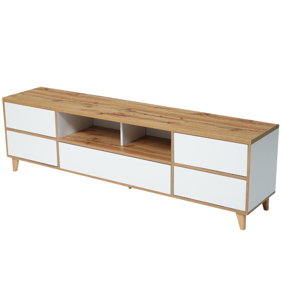 Modern Geometric TV Stand – Wood & White | TVU-6771 - Image 3