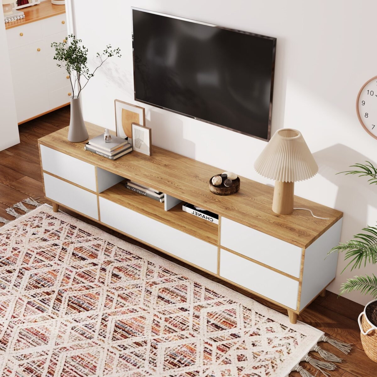 Modern Geometric TV Stand – Wood & White | TVU-6771 - Image 4