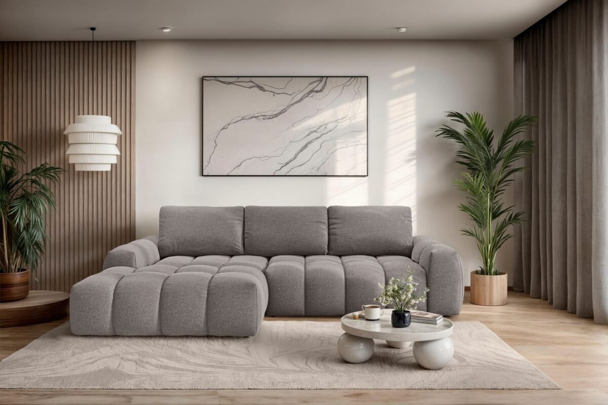 270×166 cm Coffee Linen Compact Sectional Sofa - Image 1