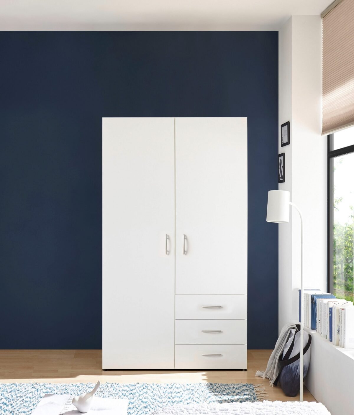 White Wardrobe 200×120 cm – 3 Side Drawers - Image 1