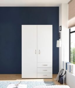 دولاب 200×120 سم أبيض بـ 3 أدراج جانبية