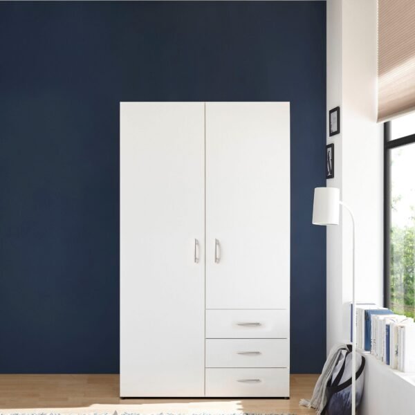 White Wardrobe 200×120 cm – 3 Side Drawers