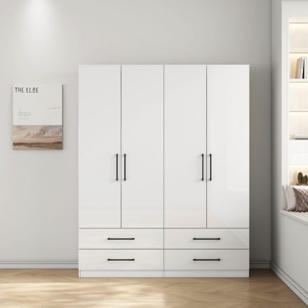 White Wardrobe 200×200 cm – 4 Doors with 4 Drawers