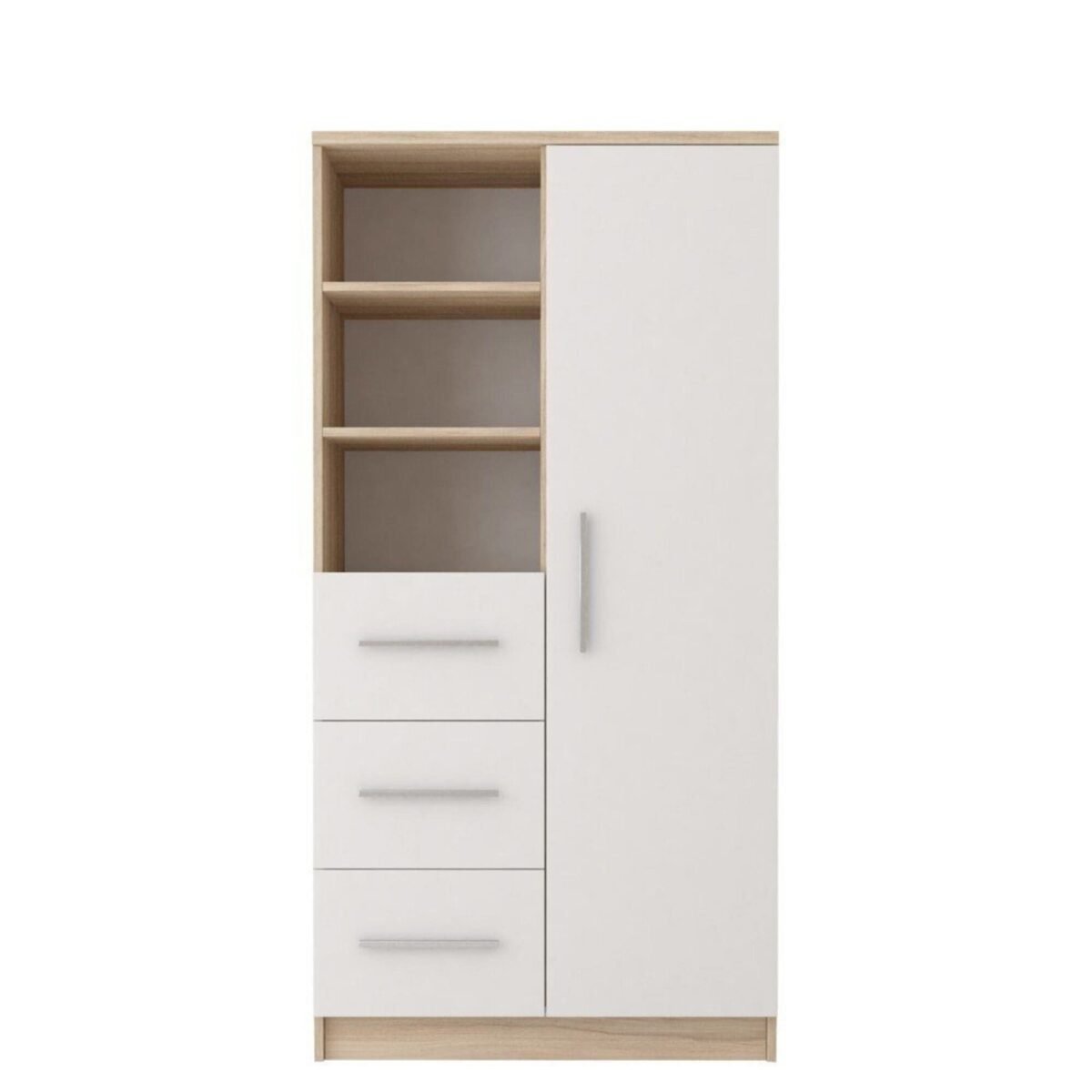 Smart Wardrobe 200×100 cm – White & Light Wood with Open Shelves & Drawers - Image 2