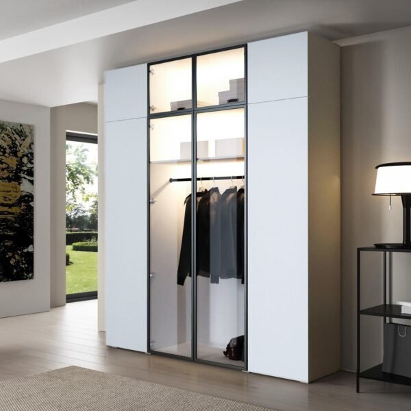 White Wardrobe 230×200 cm – Glass Front & Interior Lighting
