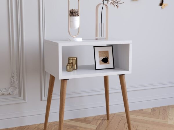 1 Drawer Nightstand – White with Beech Legs