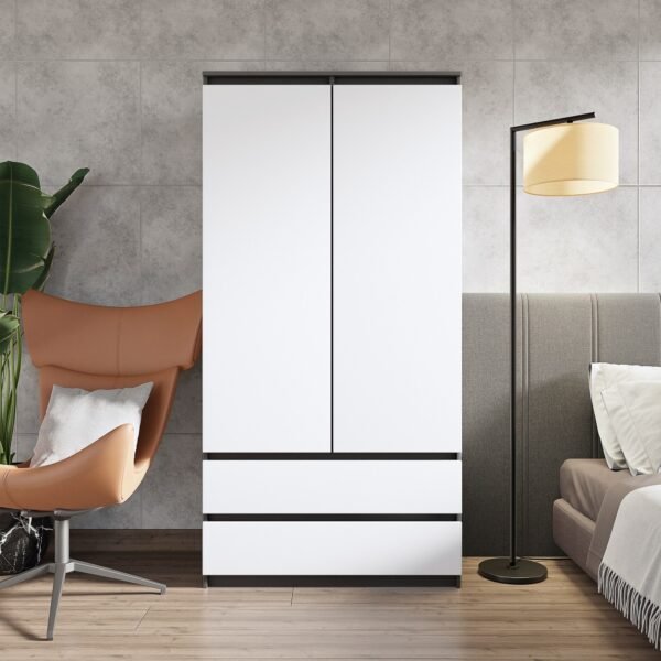 Wardrobe 200×100 cm – White & Black, 2 Doors