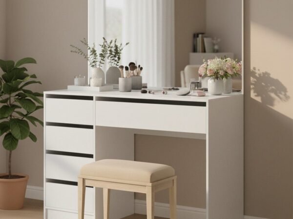 Dressing Table 150×120 cm – White with Wide Mirror
