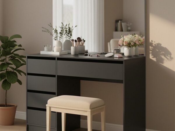 Dressing Table 150×120 cm – Black with Wide Mirror