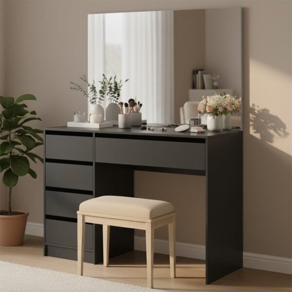 Dressing Table 150×120 cm – Black with Wide Mirror