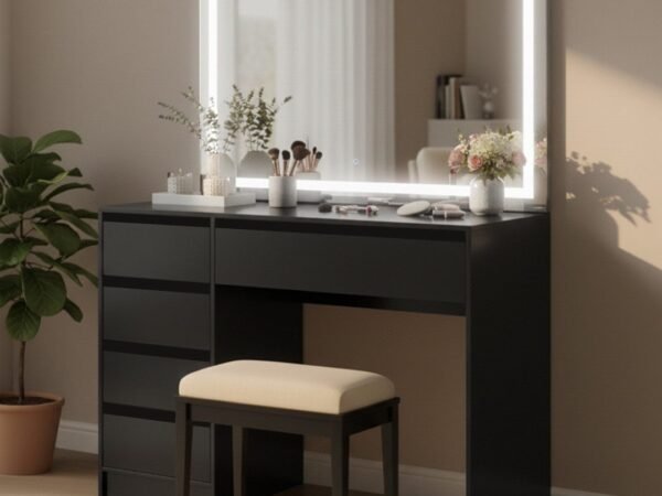 Dressing Table 150×120 cm – Black with LED Mirror
