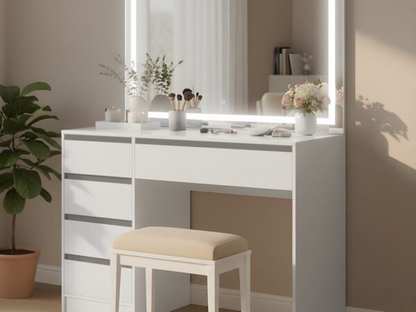 Dressing Table 150×120 cm – White with LED Mirror