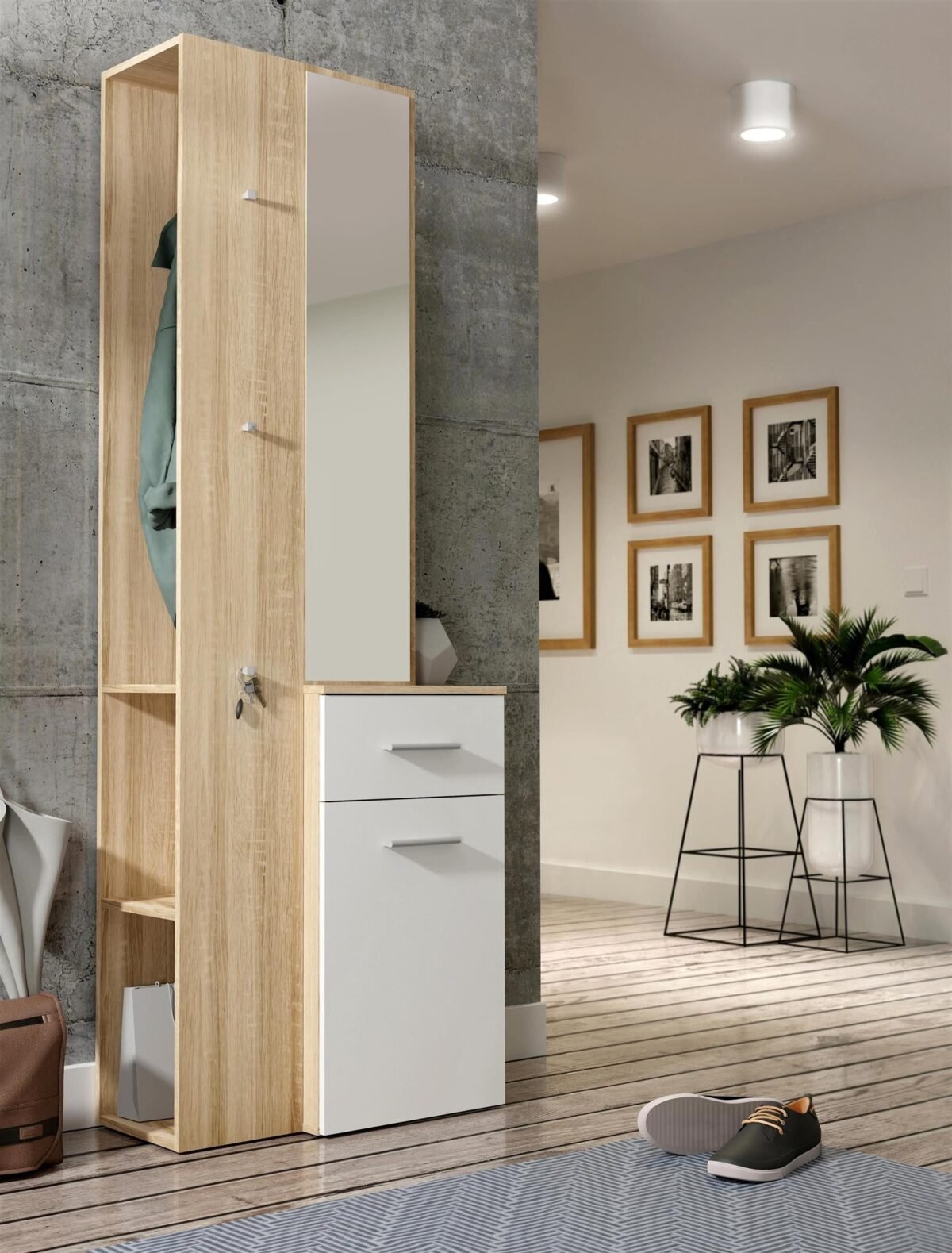 100×200 cm Beige Wood Entryway Unit with White Finish - Image 1
