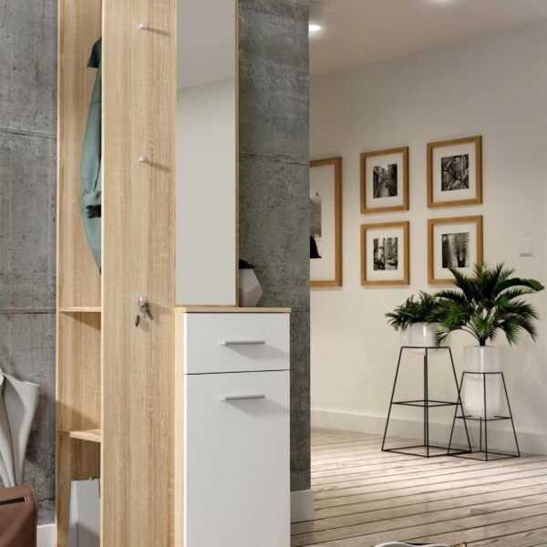 100×200 cm Beige Wood Entryway Unit with White Finish
