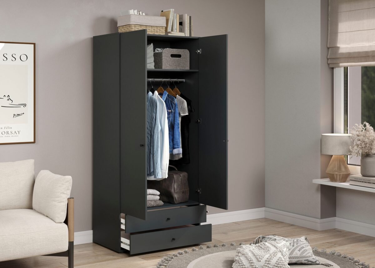 Wardrobe 200×100 cm Dark Grey – 2 Doors - Image 2