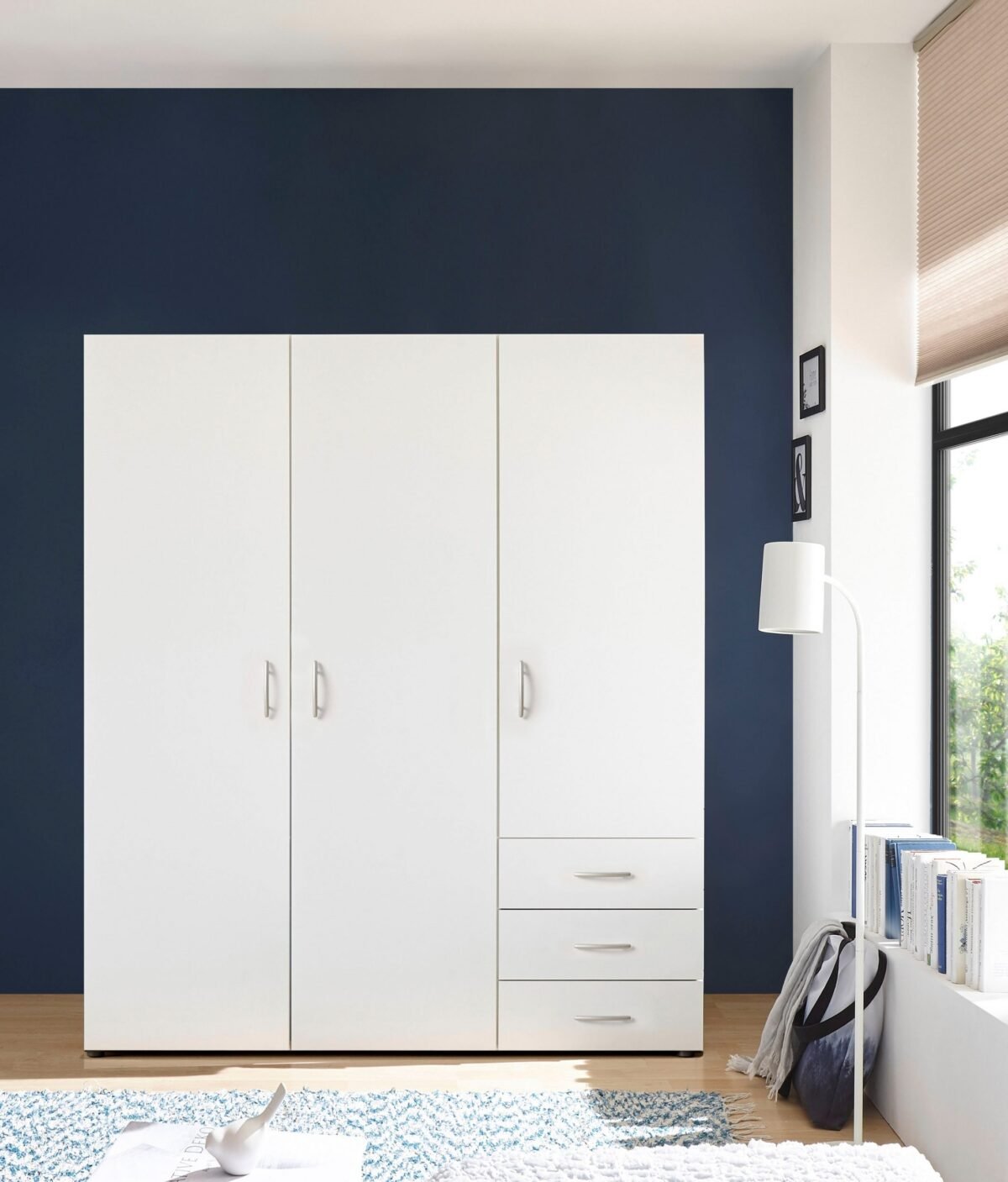 White Wardrobe 200×180 cm – 3 Doors with Drawers - Image 1