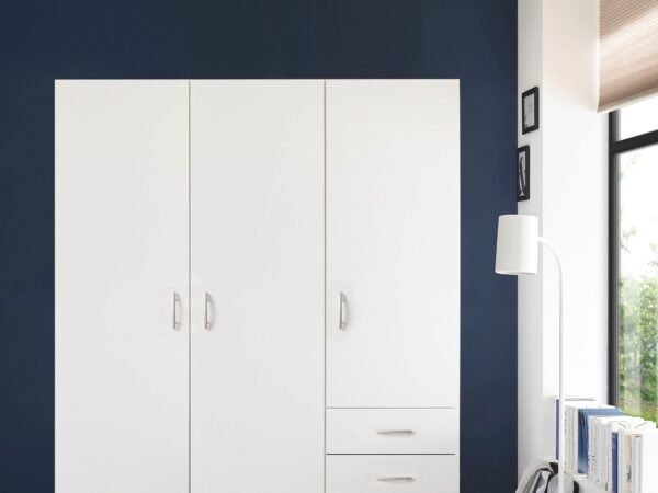 White Wardrobe 200×180 cm – 3 Doors with Drawers
