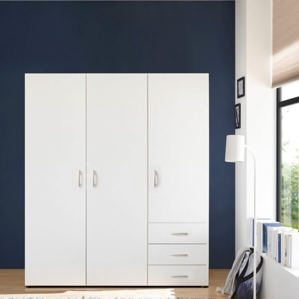 White Wardrobe 200×180 cm – 3 Doors with Drawers