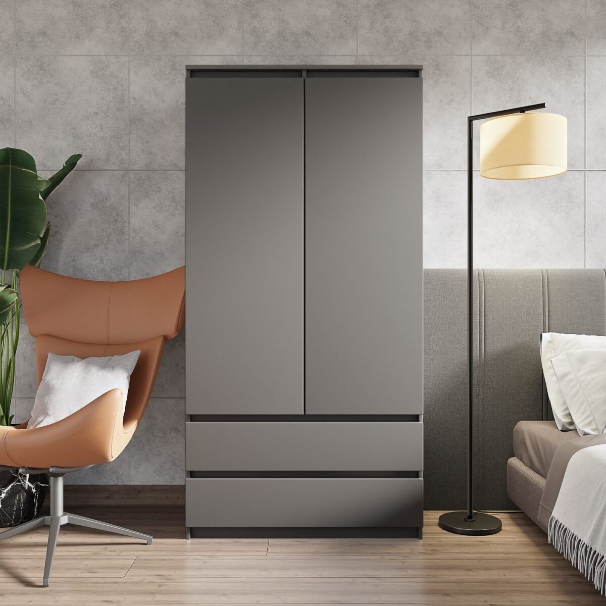 Wardrobe 200×100 cm – Dark Grey - Image 1
