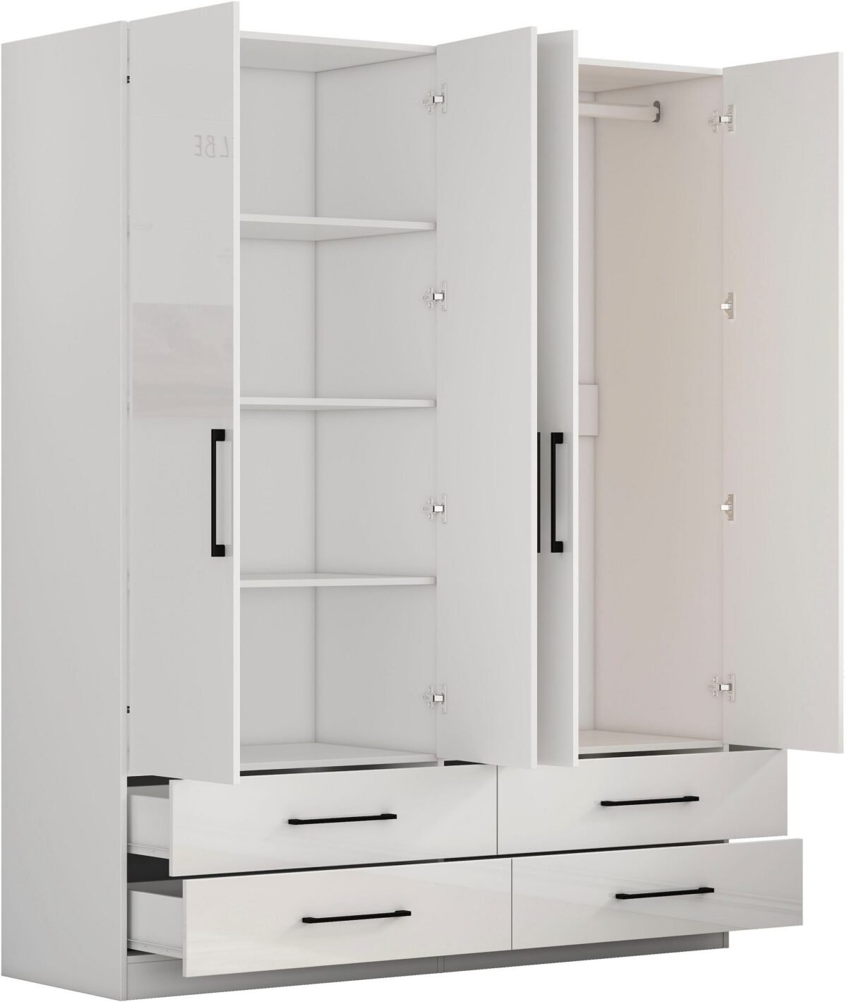 White Wardrobe 200×200 cm – 4 Doors with 4 Drawers - Image 3