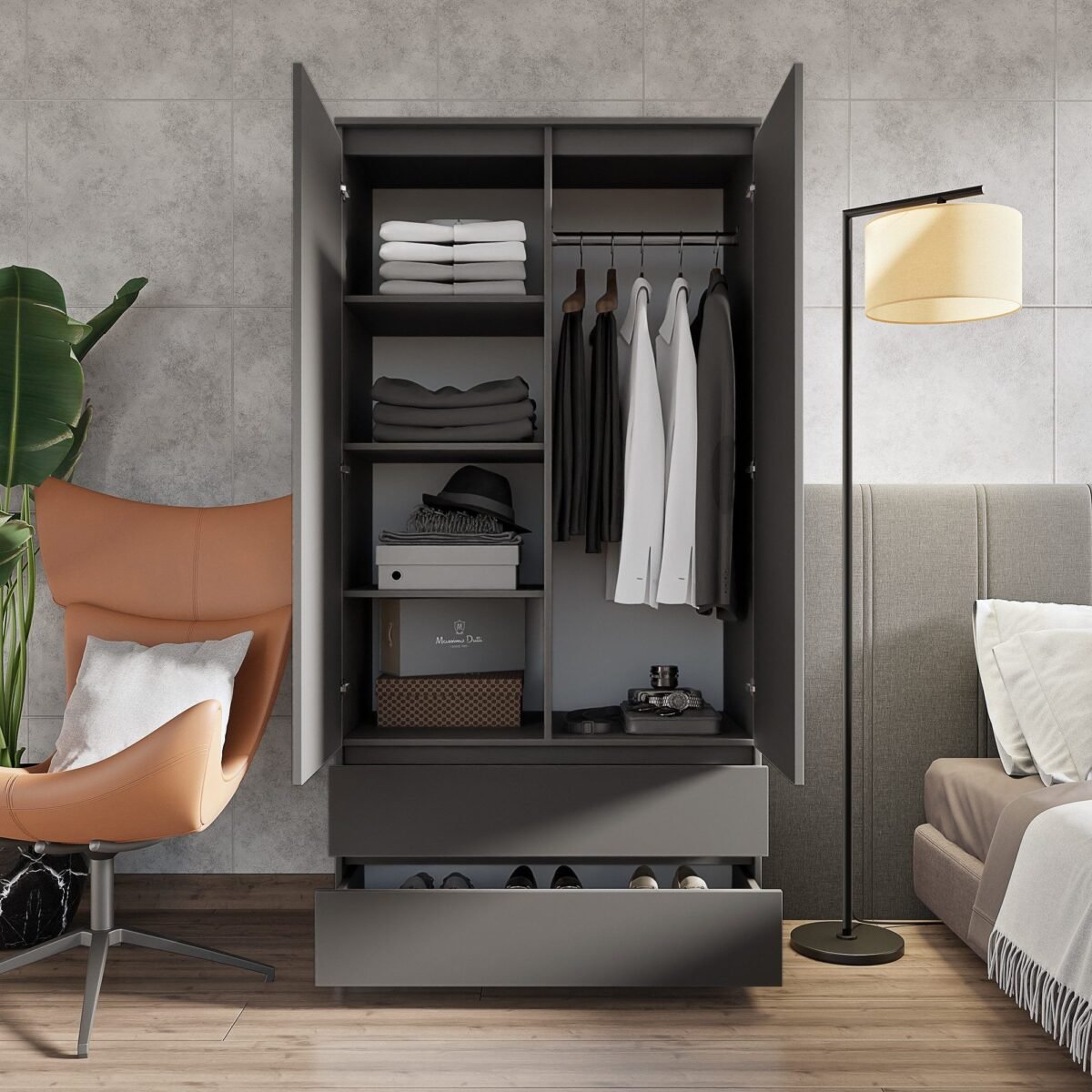 Wardrobe 200×100 cm – Dark Grey - Image 3