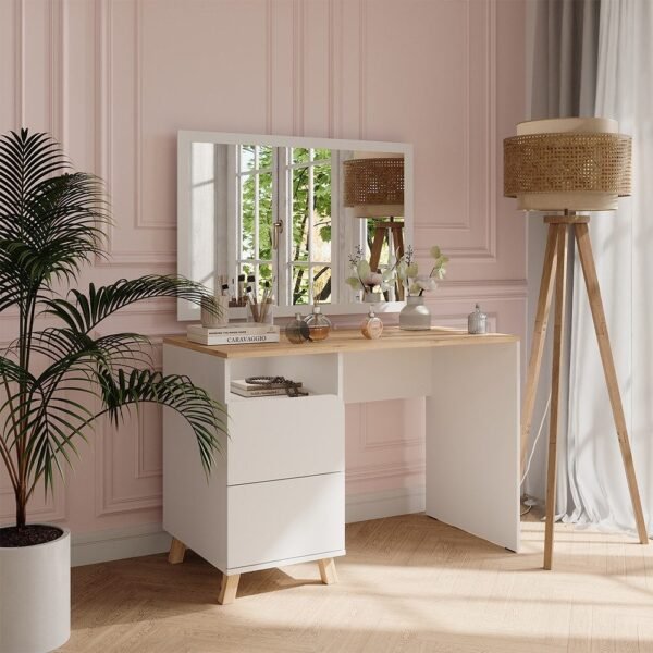 Dressing Table 150×110 cm – Wood & White