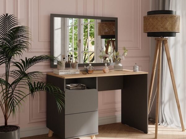 Dressing Table 150×110 cm – Black & Wood