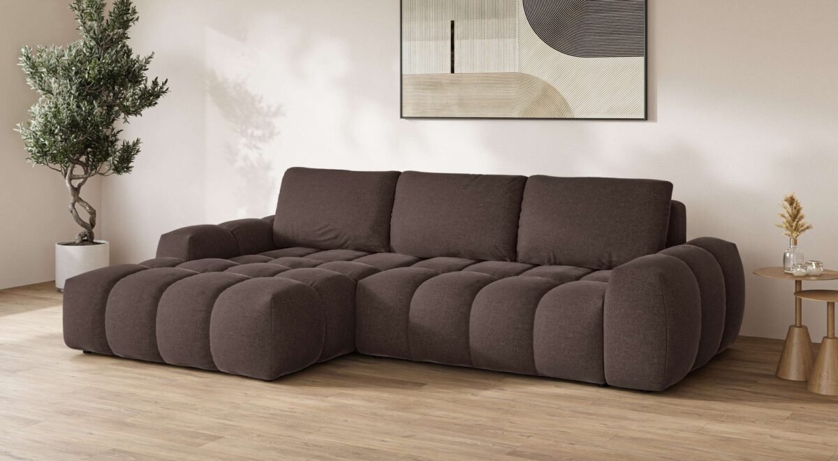 270×166 cm Brown Linen Compact Sectional Sofa - Image 4