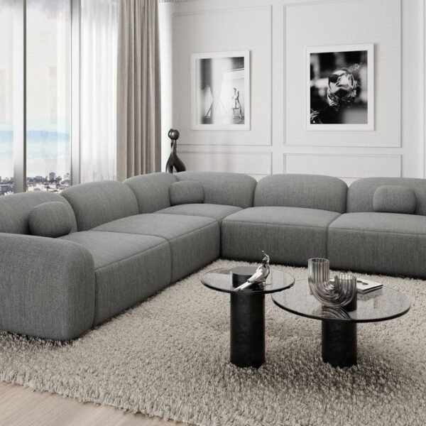 255×255 cm Gray Linen Sectional Sofa