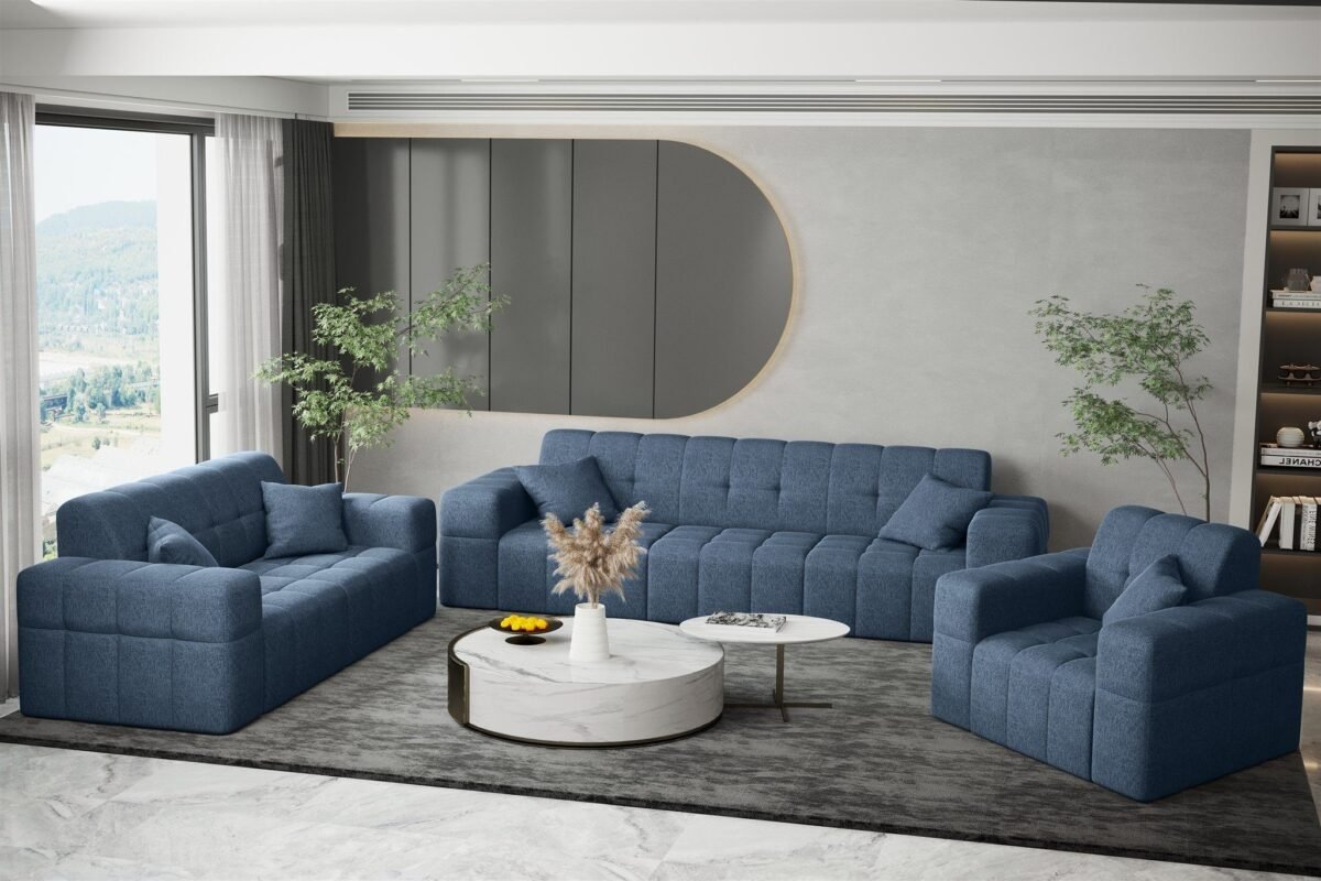 120×92 cm Navy Blue Linen Armchair - Image 3