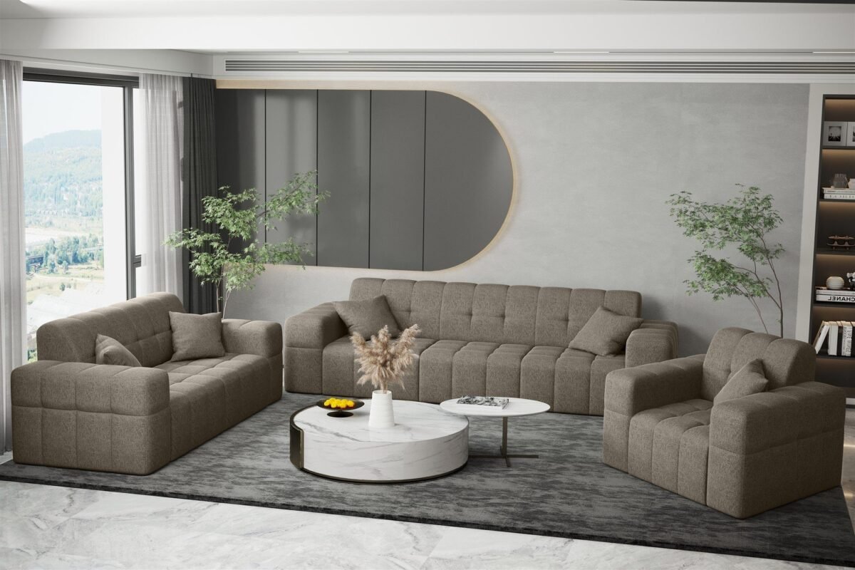 120×92 cm Dark Beige Linen Armchair - Image 3
