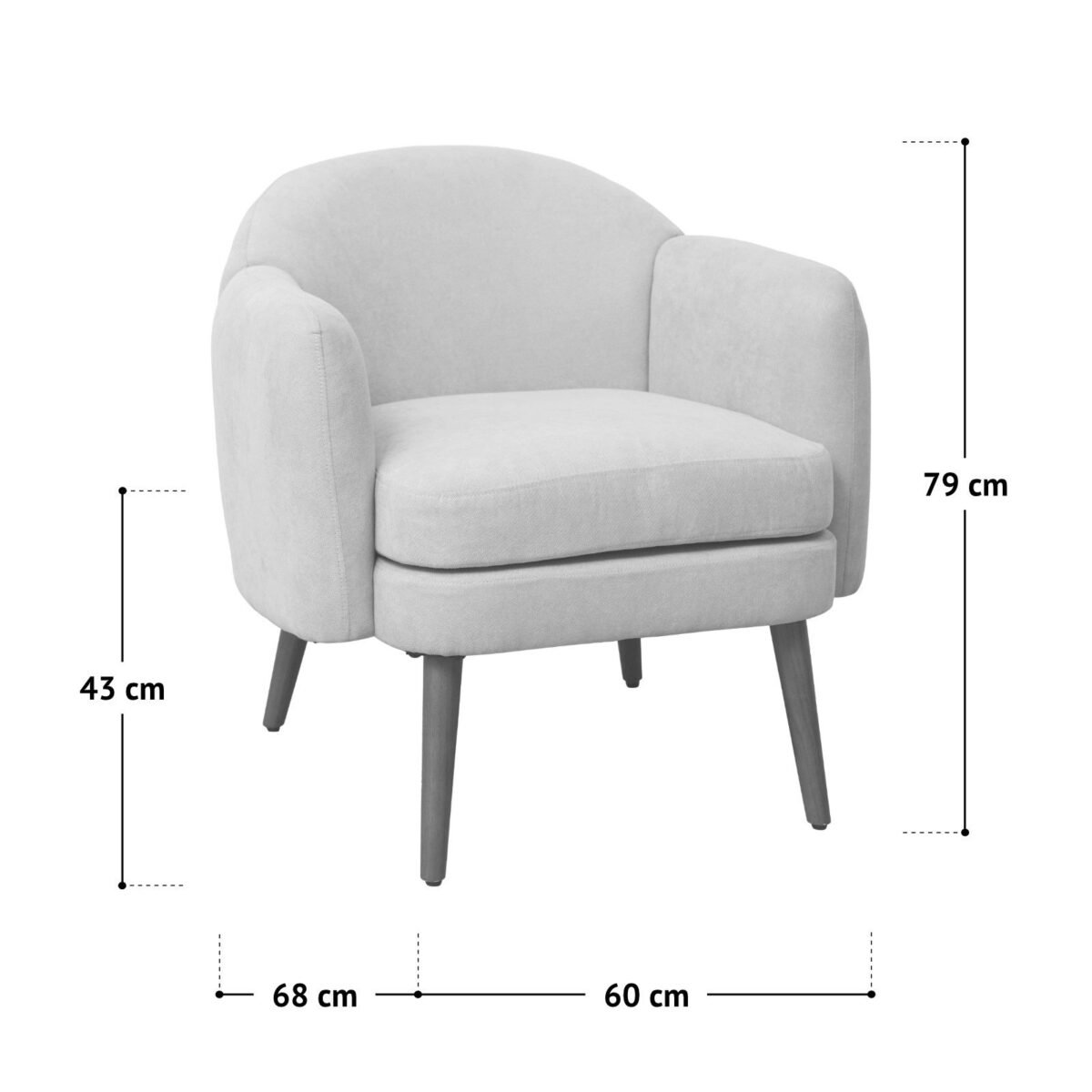 68×60 cm Light Grey Suede Armchair - Image 6