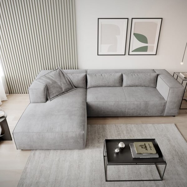 260×174 cm Light Gray Kenda Water-Resistant Sectional Sofa