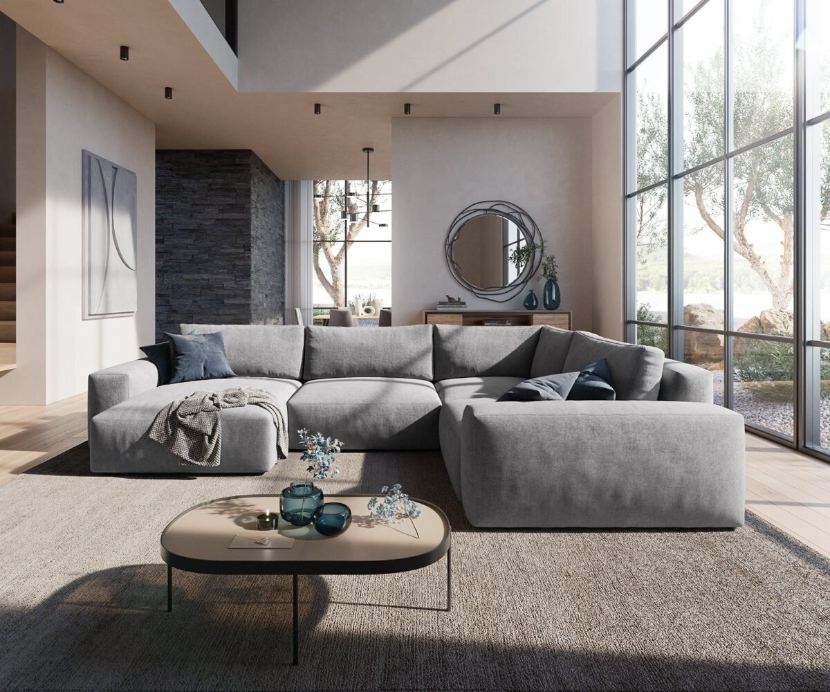 364×258 cm Light Gray Kinda Water-Resistant Sectional Sofa - Image 4