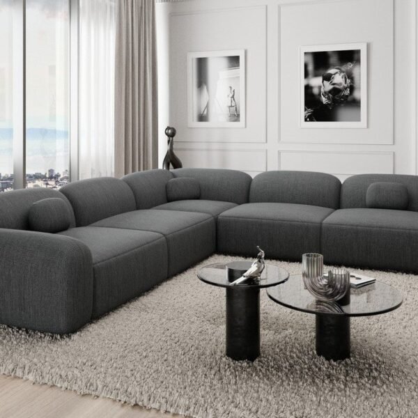 255×255 cm Dark Gray Linen Sectional Sofa