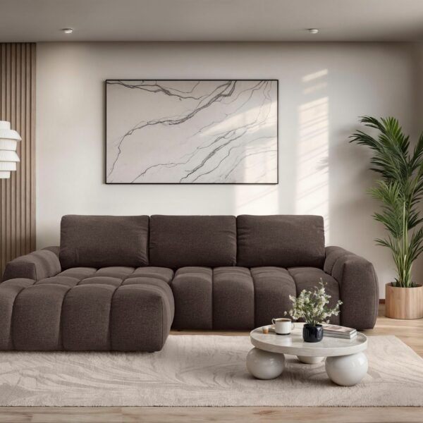 270×166 cm Brown Linen Compact Sectional Sofa