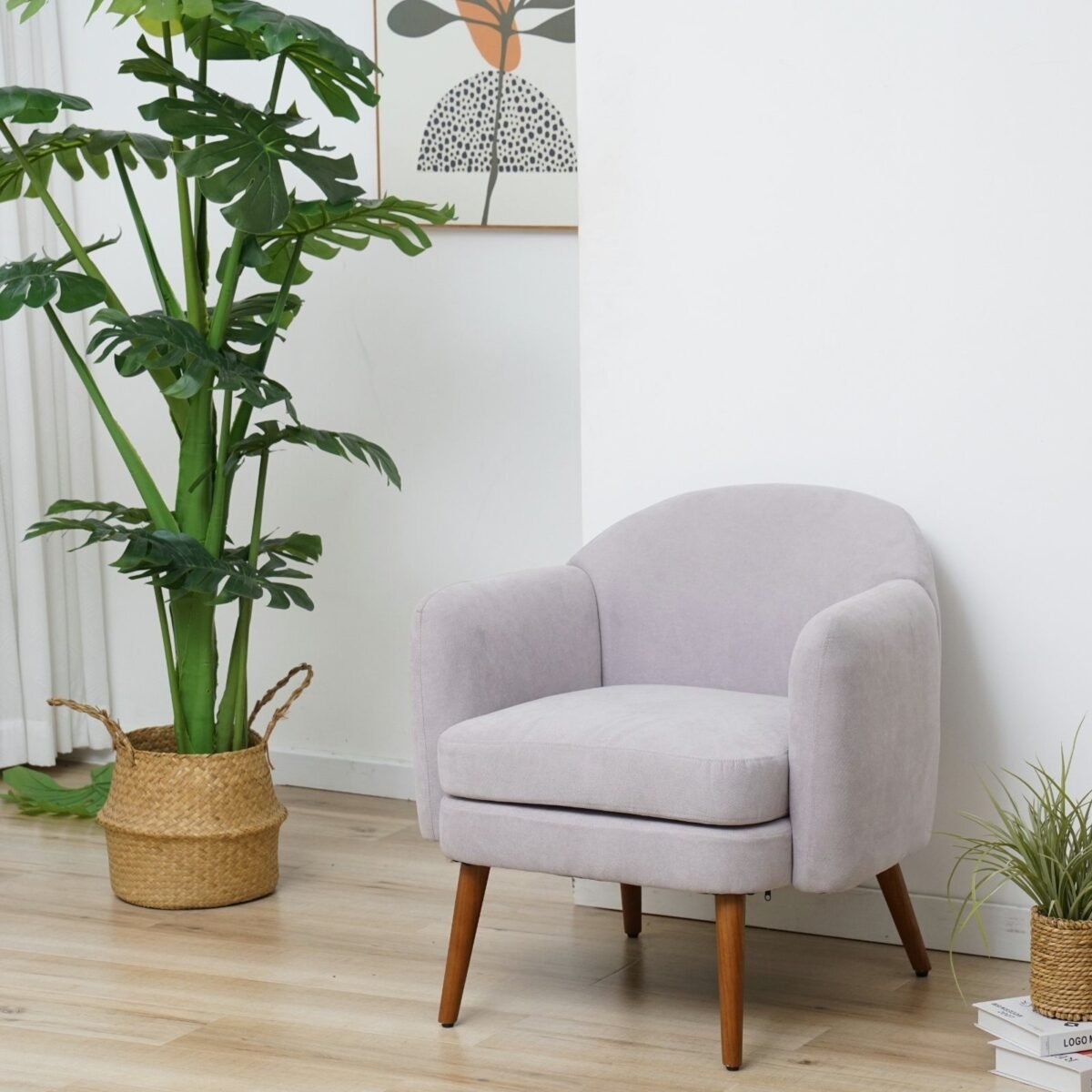 68×60 cm Light Grey Suede Armchair - Image 3
