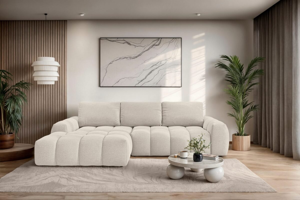 270×166 cm Light Beige Linen Sectional Sofa - Image 1