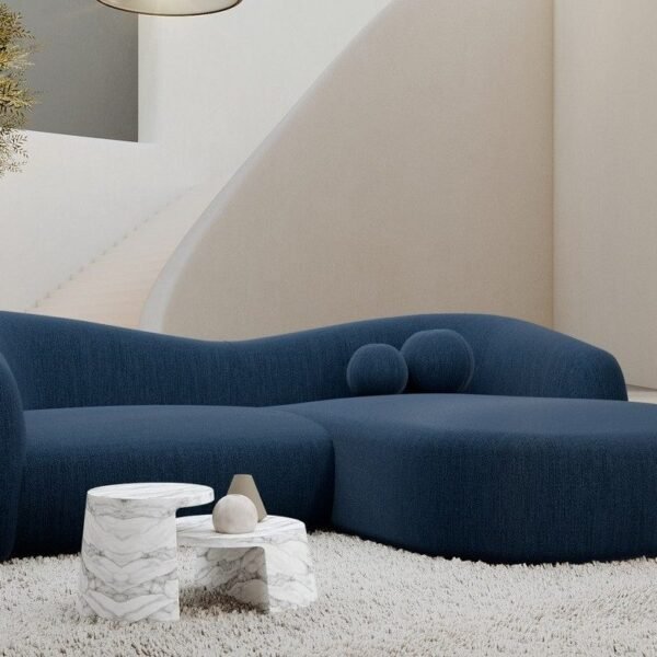 250×160 cm Navy Linen Sectional Sofa
