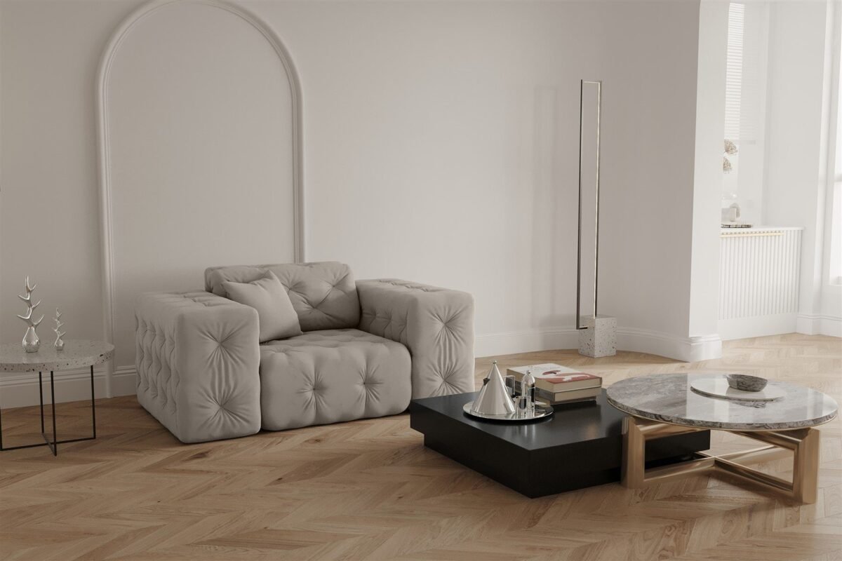 121×96 cm Beige Velvet Armchair - Image 5